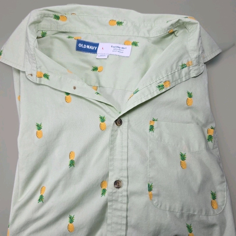Old Navy Mens Light‎ Green Pineapple Button-Down Shirt Tropical Size L